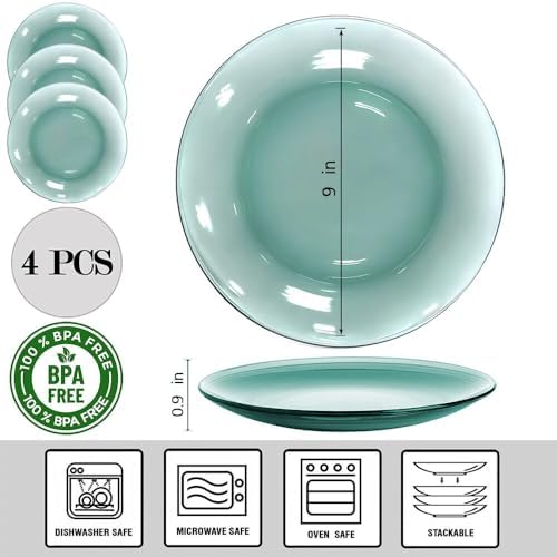STP GOODS Glass Plates Set of 4 – Borosilicate Salad & Dessert Plates, Transparent Glass Appetizer Plates, Microwave & Dishwasher Safe Tableware - Image 2