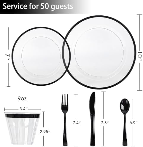 N9R 350PCS Plastic Plates Set Clear & Black for Party & Graduation - Image 2
