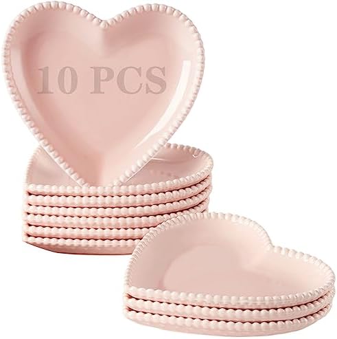6.3" Pink Porcelain Heart Shape Appetizer Plates Set of 10 by BABALIU