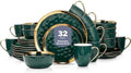 Stone Lain Florian Modern Porcelain Dish Set, 32-Piece Dishes for 8, Gold and Green (Porcelain Dinnerware Set) by Unknown