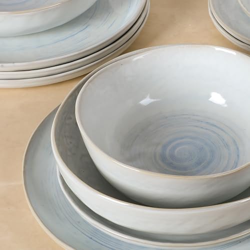 Gibson Elite Auckland Blue Swirl Stoneware Reactive Glaze 16 Piece (Service for 4) Plates and Bowls Dinnerware Set - Image 3