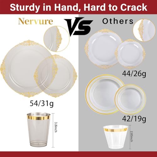 Nervure 175Pcs Black Plastic Plates, Plastic Dinnerware Set for 25 Guests - Image 3