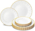 Lullaby 60PCS Pearl White Scalloped Plastic Plates with Gold Rim for Party by LULLABY