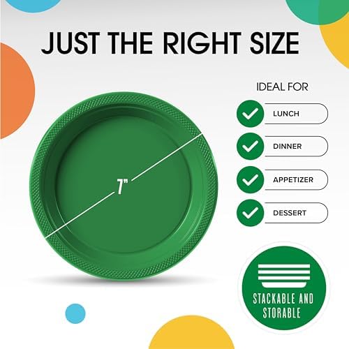 Exquisite Party Solids Sturdy Green Plastic Plates 7" Cake Plates 50 Pcs - Image 3