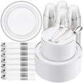 BESTVIP 875 Piece Silver Plastic Dinnerware Set for 125 Guests by Bestvip