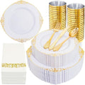 Nervure 350Pcs Gold Plastic Plates, Disposable Dinnerware Set for 50 Guests by Nervure