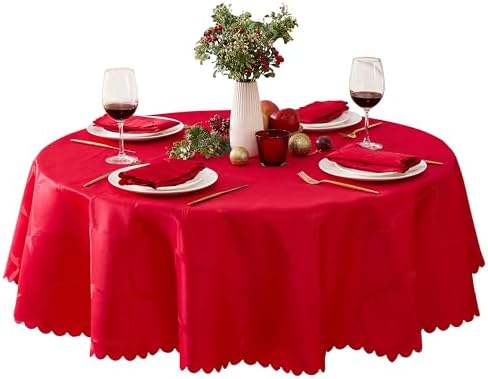 Newbridge Christmas Ribbons and Bows Red 70" Round Tablecloth by HomeBargainsPlus