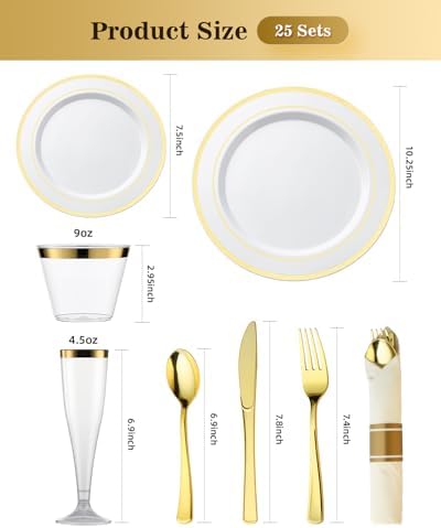 Goodluck 200PCS Disposable Gold Party Plastic Plate Sets for 25 Guests - Image 2
