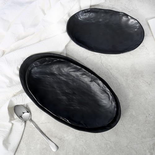 TP Melamine Serving Platters Set of 3, 10", 12" and 14" Oval Serving Trays for Food, Fruits, Snacks, Appetizers and Desserts, Lightweight Plates Set for Home Parties Indoors & Outdoors, Black - Image 6