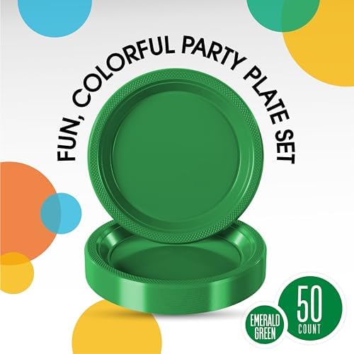 Exquisite Party Solids Sturdy Green Plastic Plates 7" Cake Plates 50 Pcs - Image 2