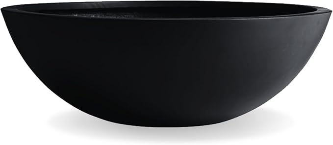 7.7" H x 22" D Round Bowl Fiberstone Planter for Succulent and Lotus with Drainage Hole, Smooth Finishes, Weather Resistant, Included 2 Extra Coco Mats (Black, 19.9" Pot Opening)