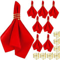 MCEAST Satin Cloth Napkins and Napkin Rings Set of 8, Smooth Fabric Table Napkins and Napkin Holder for Wedding, Birthday Dinner Party, Family Gatherings, Table Decor (Red, 17 x 17 Inches) by MCEAST
