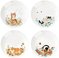 Colias Wing 8 Inch Cat and Flower Pattern Stylish Design Ceramic Salad/Pasta/Fruit/Appetizer/Dessert Dishes Holiday Plates Christmas Dinner Plates-Set of 4-4 Cats-8 Inch by Colias+Wing