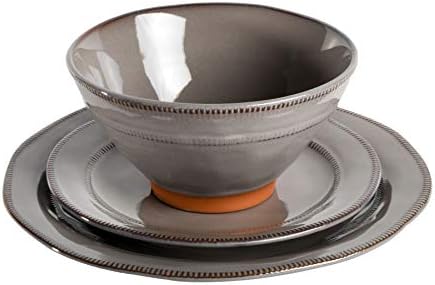 Gibson Elite Terranea Round Reactive Glaze Terra Cotta Dinnerware Set, Service for Four (12pcs), Grey - Image 3
