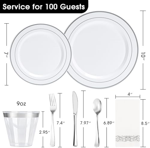 N9R 700PCS White and Silver Plastic Plates, Disposable Dinnerware Set - Image 2