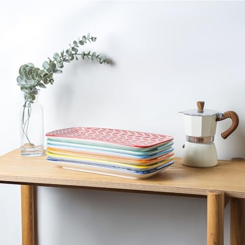 Selamica Ceramic Serving Platters, 12 Inch Serving Trays for Party Entertaining, Large Rectangular Serving Plates, Set of 6, Assorted Colors - Image 7