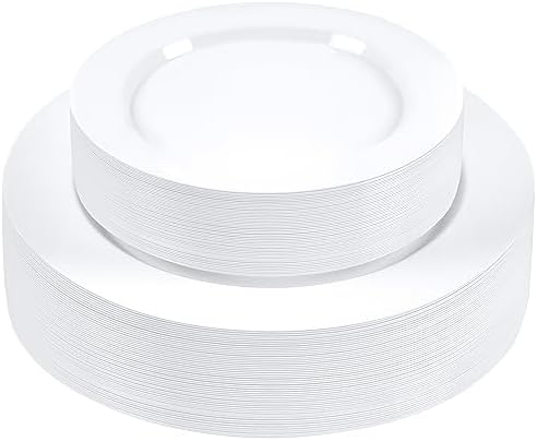 SETUP 60-Piece White Plastic Dinnerware Set – 30 10.25" Dinner & 30 7.5" Salad Plates – Heavy-Duty Disposable for Weddings, Catering, Parties by SETUP