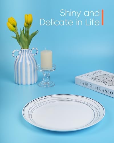 LaGlint 10.5 Inch Dinner Plate Set of 6, Blue Geometric Opal Glass - Image 6