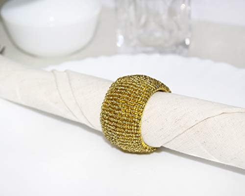 COTTON CRAFT Glitz Handmade Beaded Napkin Rings - Set of 12 - Gold - Image 4