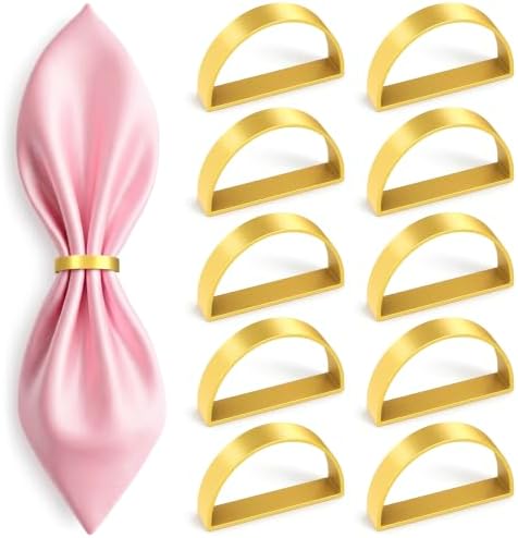 Gold Napkin Rings Set of 10, Modern Semicircle Holders for Weddings by Leglo