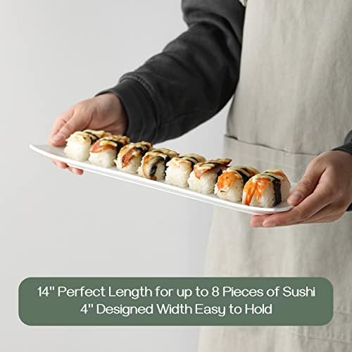 DOWAN 14" Sushi Plate Set of 4 - Long Rectangle Plates and Cracker Trays for Serving - White Ceramic Platters for Party and Entertaining - Dishwasher & Oven Safe - Image 4