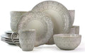 Elama White Lace 16 Piece Round Scallop Stoneware Dinnerware Set in White by Elama