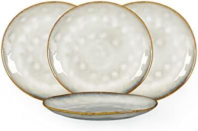 Henten Home Ceramic Dessert Plates, 8.5 Inch Salad Plate Set of 4, Porcelain Snack Serving Dishes for Cake, Kitchen, Microwave & Dishwasher Safe, Reactive Glaze (White) by HentenHome