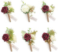 Floroom Set of 6 Burgundy & Ivory Foam Rose Boutonnieres with Pins for Men Wedding for Groom Groomsmen Wedding Ceremonies Anniversaries Formal Dinners Parties Proms by Floroom