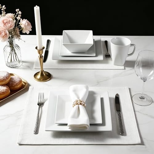 Dinner Plates, 9.8 Inch Square Dessert Plates, Ceramic Serving Plate for Salad, Pasta, Steak,Snacks, Set of 4 - Image 5