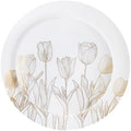 PLASTICPRO 128 Pack Elegant Disposable Plastic Plates Combo Set Bulk Pack Includes 64 Dinner Plates and 64 Salad Plates Heavy Duty Fancy Party Plates White with Gold Tulip Design by PLASTICPRO