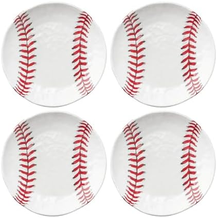 UP Baseball Melamine Round Dessert Plates, Small Serving Plates, for Appetizer, Snacks, and Side Dishes, White, 6 Inch, Set of 4 by UPware