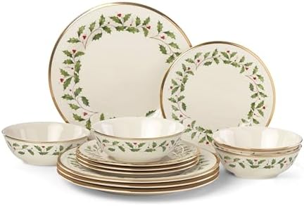 Lenox Holiday Christmas Porcelain Dinnerware Plate and Bowl Set, 12-Piece by Lenox