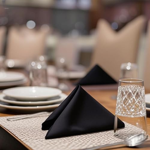 FOLINS&HOME Black Cloth Napkins Set of 12, Decorative 17x17 Inch Napkins - Image 2