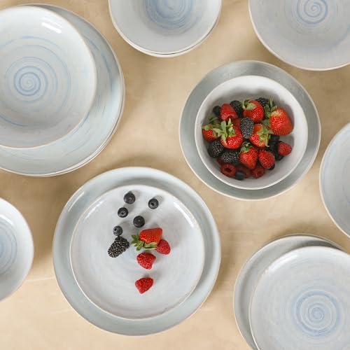 Gibson Elite Auckland Blue Swirl Stoneware Reactive Glaze 16 Piece (Service for 4) Plates and Bowls Dinnerware Set - Image 4