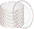 24 Pack Clear Charger Plates 13 Inch Acrylic Round Dinner Chargers with Pink Beaded Rim, Plastic Round Decorative Plates for Kitchen Wedding Party Home and Tabletop Decoration by Tomeurperf