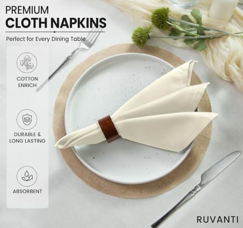 Ruvanti Cloth Napkins Set of 6, Cotton Enrich 18”x18” - Ivory - Image 3