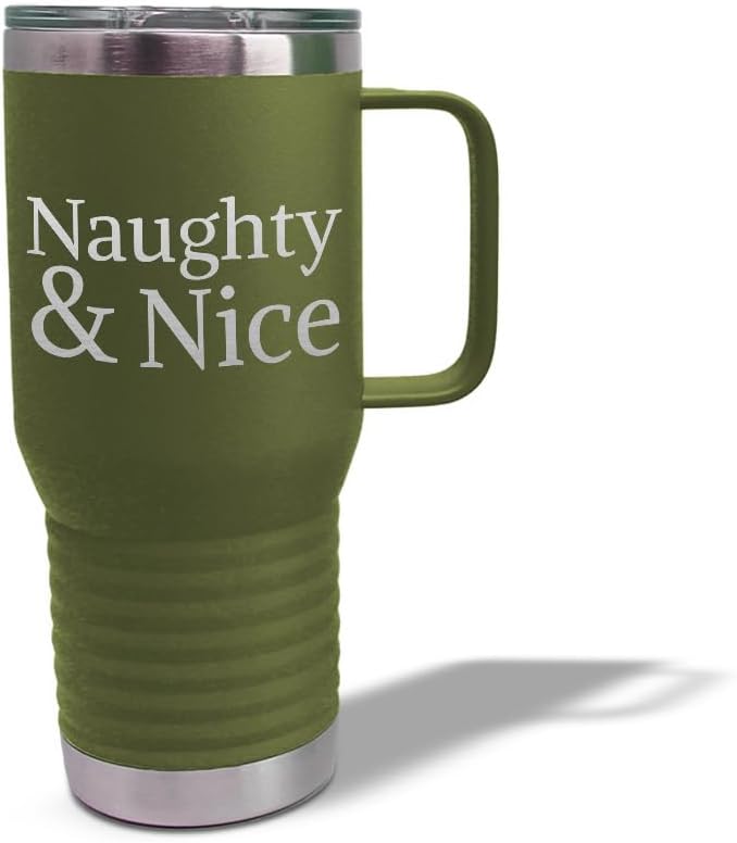 Speedy Pros Tumbler Cups with Straw Naughty & Nice Christmas Xmas Coffee Tumbler with Lid Personalized Insulated Travel Mugs Engraved Stainless-Steel 20 Oz Forest Green Design Only