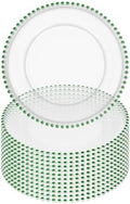 12 Pack Clear Charger Plates Bulk Wedding, 13 Inch Plastic Round Dinner Chargers with Green Beaded Rim, Acrylic Round Decorative Plates for Wedding Party Home and Tabletop Decor (Green) by Tomeurperf