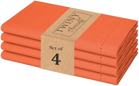 TWINY threads 4Pcs 100% Cotton Cloth Napkins, 18"x18", Reusable, Orange by TWINYThreads