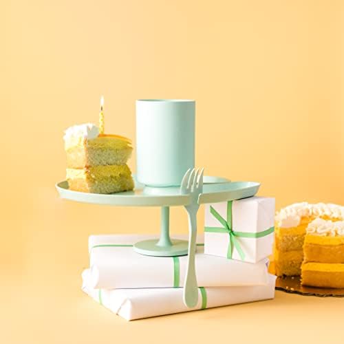 Knork Eco Party Bundle, Appetizer Wine Cup Holder Plate, 2 Piece Set, Mint/Sand - Image 5