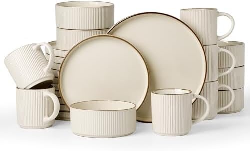 Famiware Dinnerware Set with Mugs, Creamic Plates and Bowls, Dishes for 6 by Famiware
