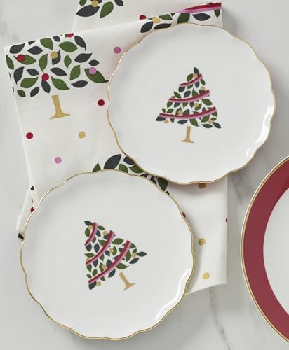 kate spade new york Evergreen Christmas Tidbit Plates, Dessert Set for 4 - Image 3