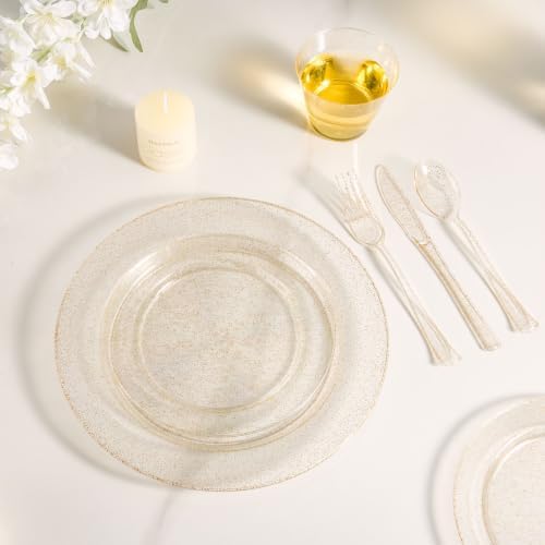 BESTVIP 600PCS Gold Glitter Dinnerware Set for 100 Guests, Plastic Plates - Image 6