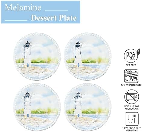 UP Lighthouse Melamine Round Dessert Plates, Small Serving Plates, for Appetizer, Snacks, and Side Dishes, Multicolor, 6 Inch, Set of 4 - Image 2