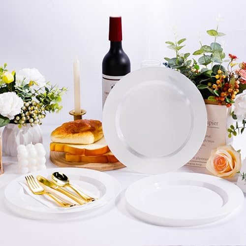 Bestluck 100PCS White Plastic Plates, White Disposable Plates for 50 Guests - Image 5