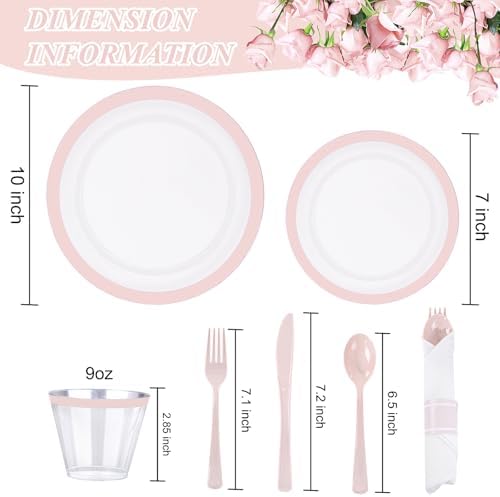 I00000 350 Pcs Clear and Pink Plastic Plates Dinnerware Set for 50 Guests - Image 6