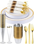 Goodluck 200PCS Disposable Gold Party Plastic Plate Sets for 25 Guests by GoodLuck