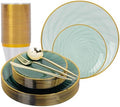 N9R 180PCS Green Plastic Plates Gold Rim, Disposable Party Dinnerware Set by N9RTABLEWARE