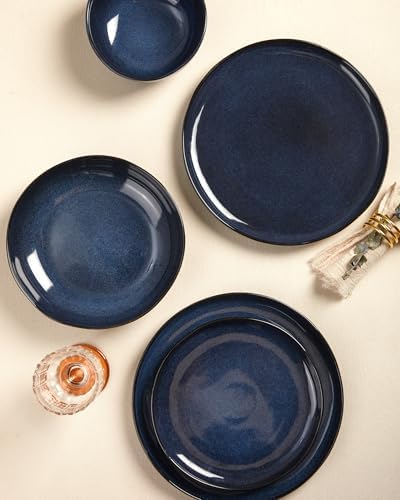 Pokini 10 Inch Ceramic Dinner Plates Set of 6, Wavy Rim Stoneware Plates - Image 5