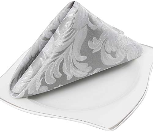 EHouseHome Damask Jacquard Cloth Napkins Waterproof Spillproof Polyester Fabric Napkins,Silver Grey,Set of 4, 17 x 17 Inch by EHouseHome